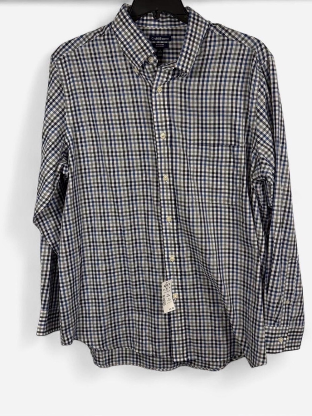 NWT croft & barrow Blue and White Gingham Button-Down Shirt 17 34/35 size XL